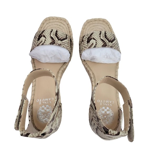 Vince Camuto Size 9 Leather Jesla Espadrille Wedge Sandals Oatmeal Snakeskin Tan - Picture 3 of 9